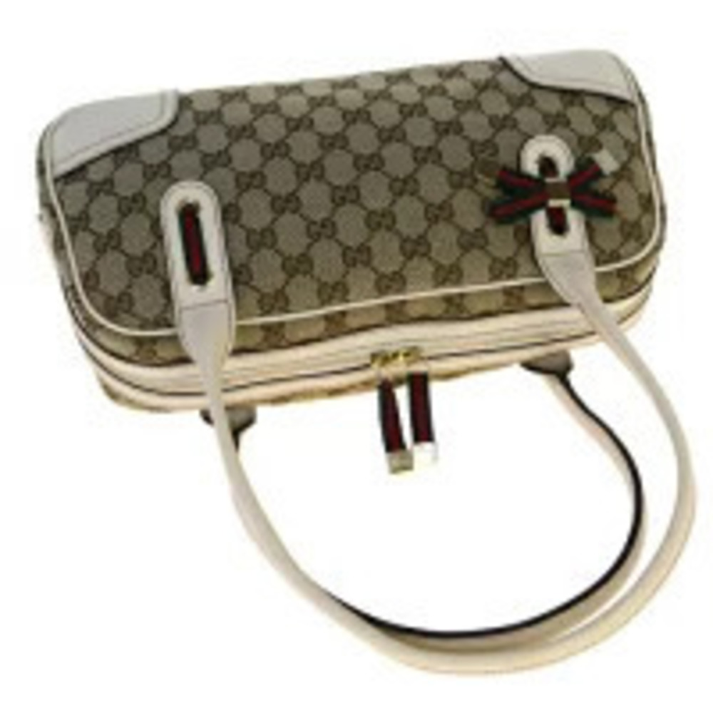 Gucci Sherry shoulder bag GG brown Ivory White green red canvas leather - Picture 6 of 7